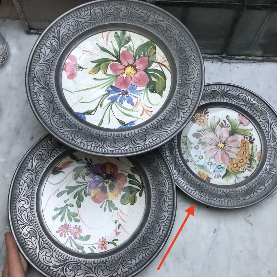 Тарелка декоративная 22 см олово керамика