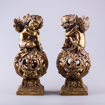 Каминная композиция Ангел на шару, алебастр