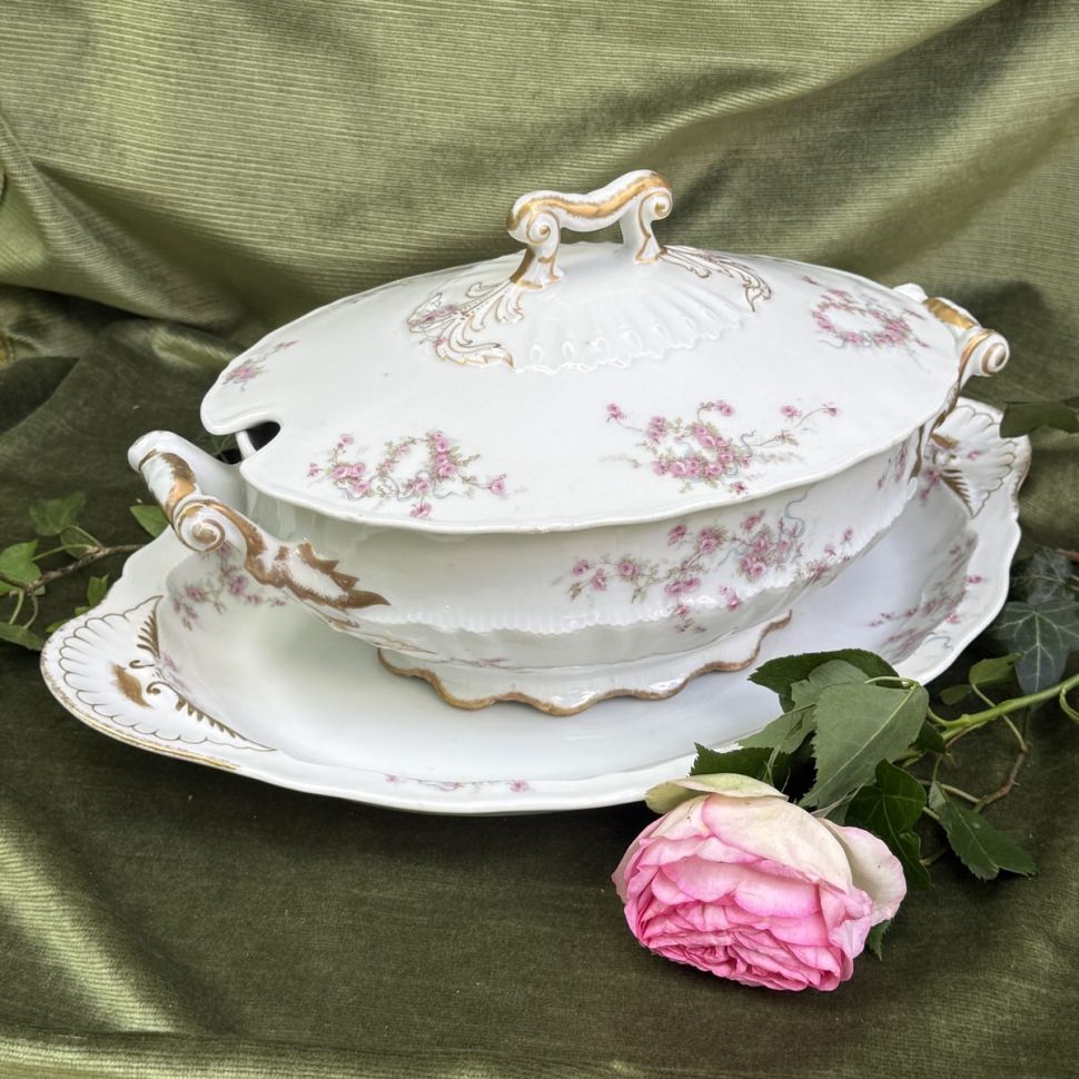 Террин на блюде Haviland Limoges 33 см фарфор Франция