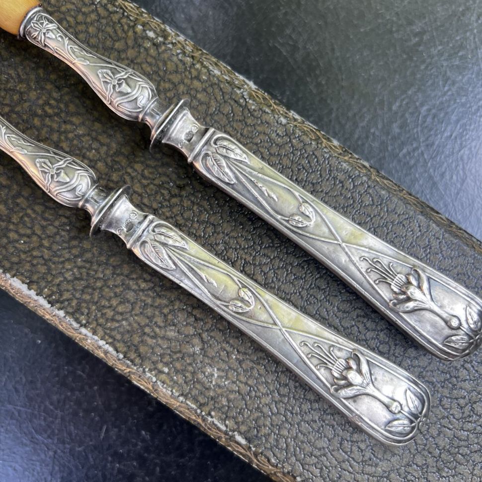 Ложка и вилка набор 29 см ручка серебро Франция Арт-нуво