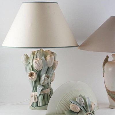 Лампа керамическая без абажура, Букет тюльпанов