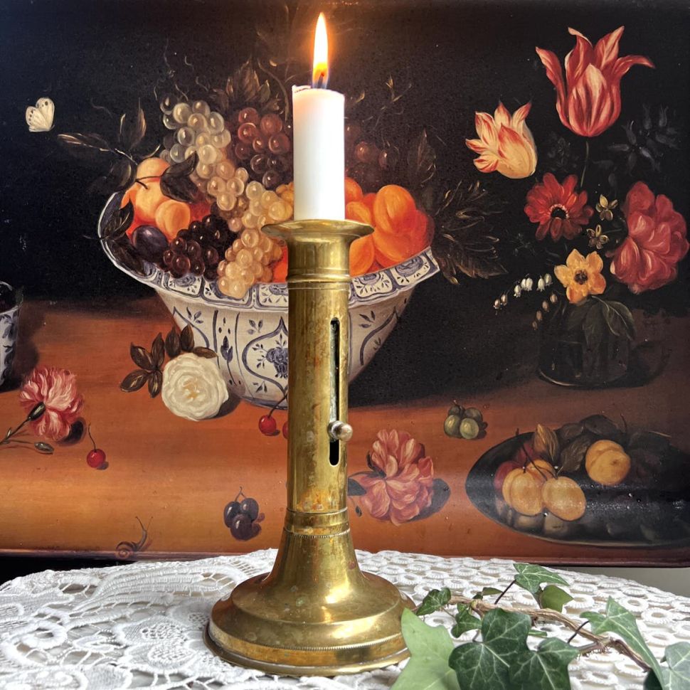 Подсвечник с подъемным механизмом 19 см латунь Франция