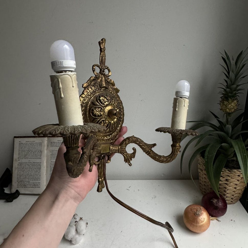 Бра настенное на 2 лампы 29 см бронза Франция 