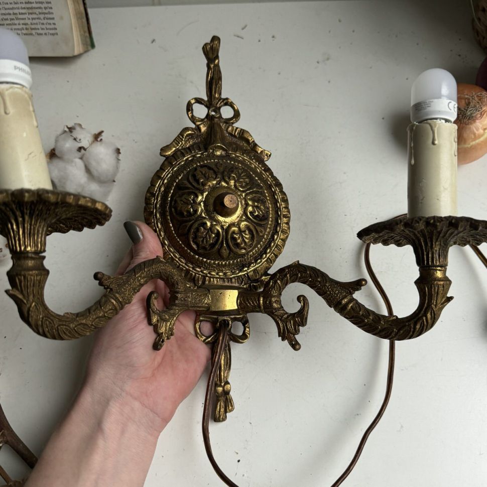 Бра настенное на 2 лампы 29 см бронза Франция 