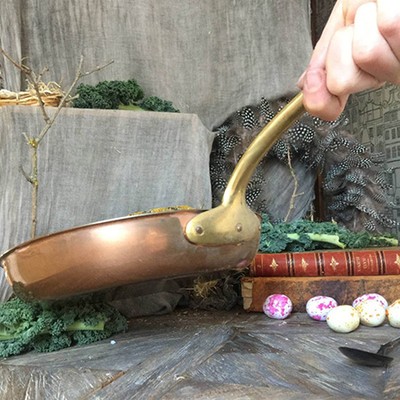 Сковорода медная с крышкой и латунной ручкой 24,5 см