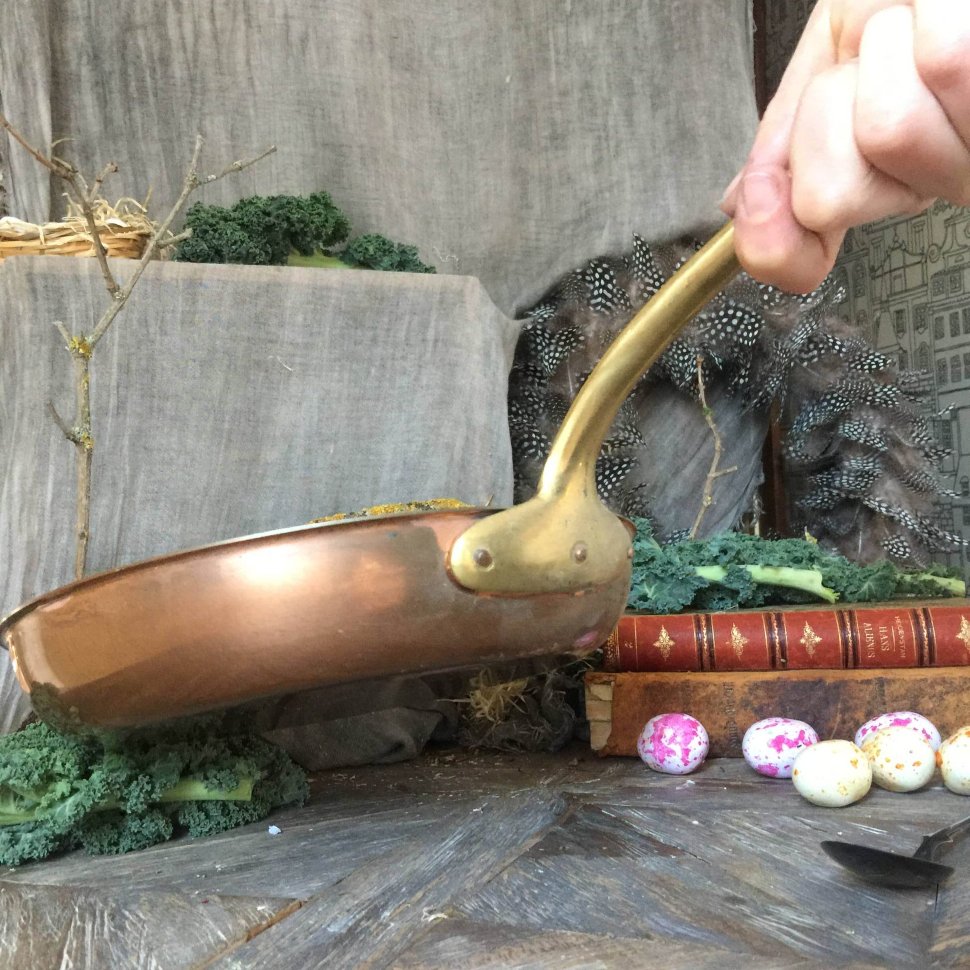 Сковорода медная с крышкой и латунной ручкой 24,5 см