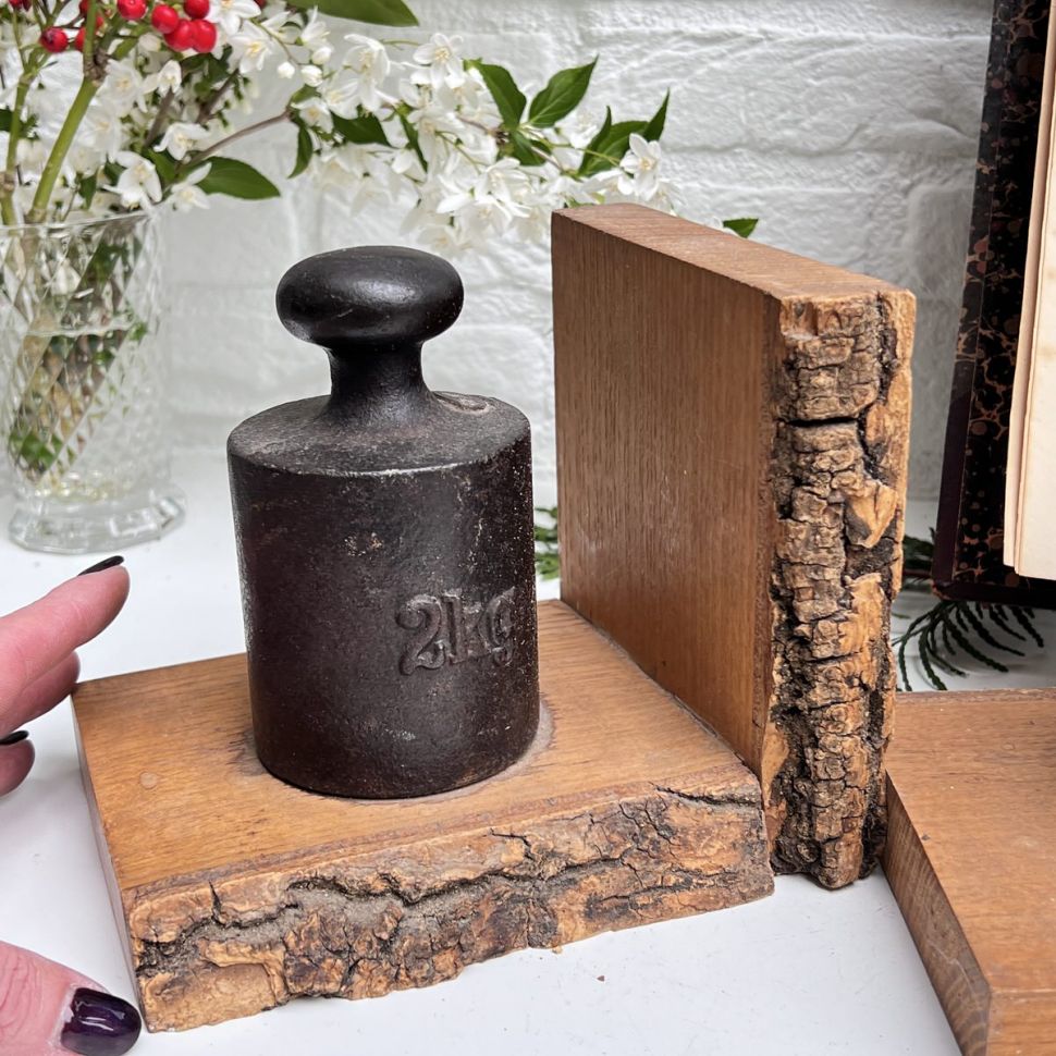 Упор держатель набор 2 шт. 16 см дерево гиря чугун ручная работа