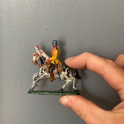 Солдатик оловянный Кавалерист на чубарой лошади 6 см Германия 1920-40 гг.