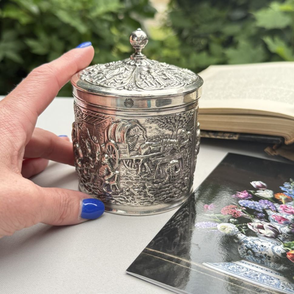 Чайница шкатулка DE 11 см мельхиор серебрение Голландия