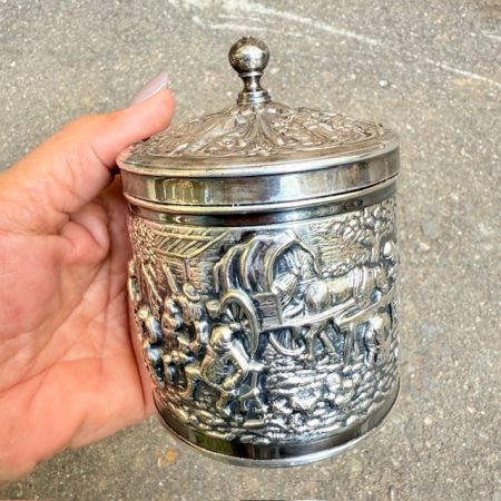 Чайница шкатулка DE 11 см мельхиор серебрение Голландия