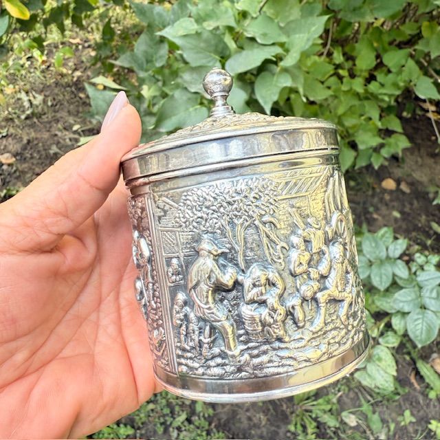 Чайница шкатулка DE 11 см мельхиор серебрение Голландия