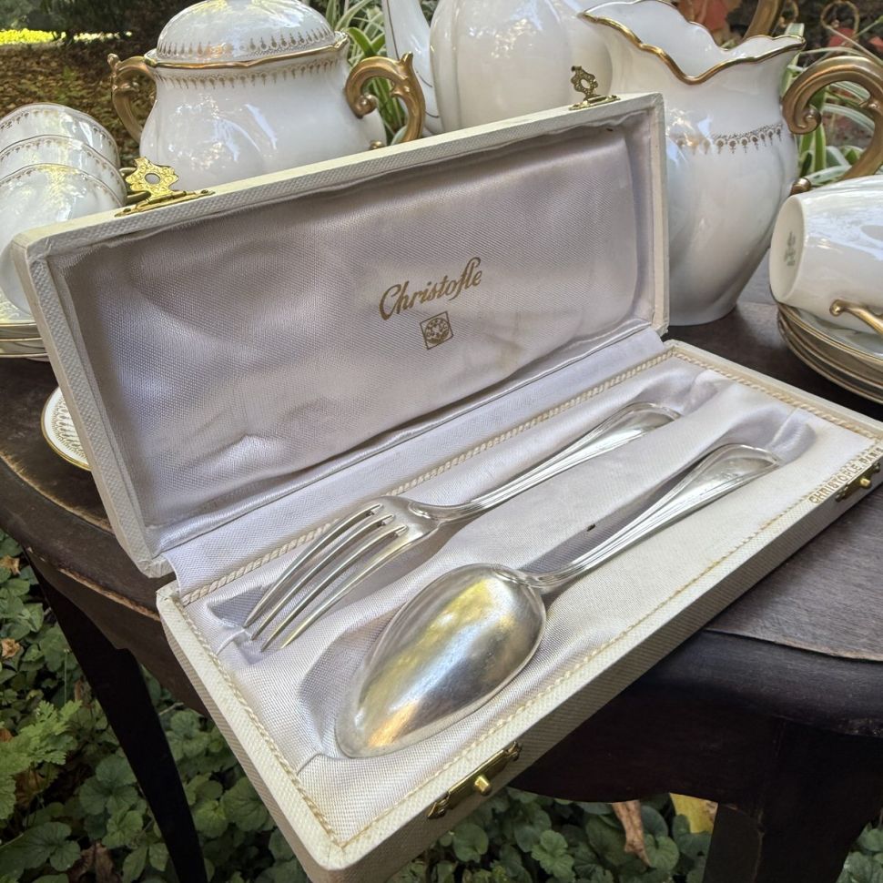 Ложка и вилка набор Christofle 17 см серебрение Франция