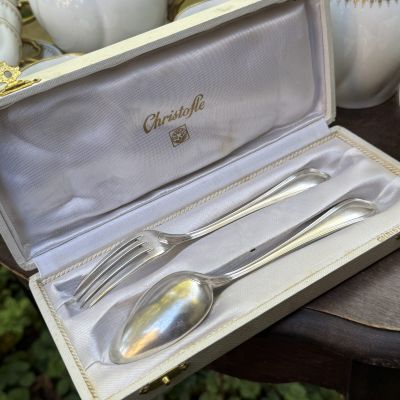 Ложка и вилка набор Christofle 17 см серебрение Франция