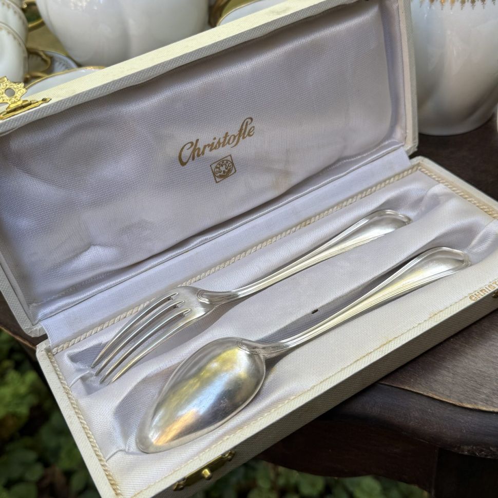 Ложка и вилка набор Christofle 17 см серебрение Франция