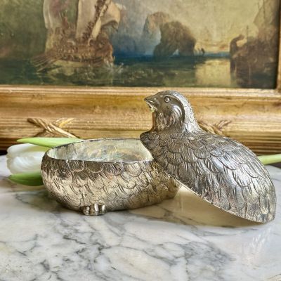 Шкатулка Цесарка 16 см серебрение Франция