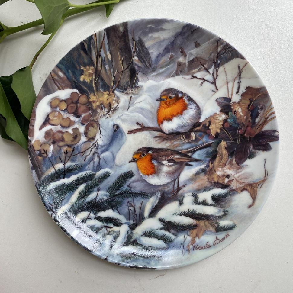 Тарелка номерная 20 см Hutschenreuther 1992 Vogel im Winter Rotkehlchen im Schnee