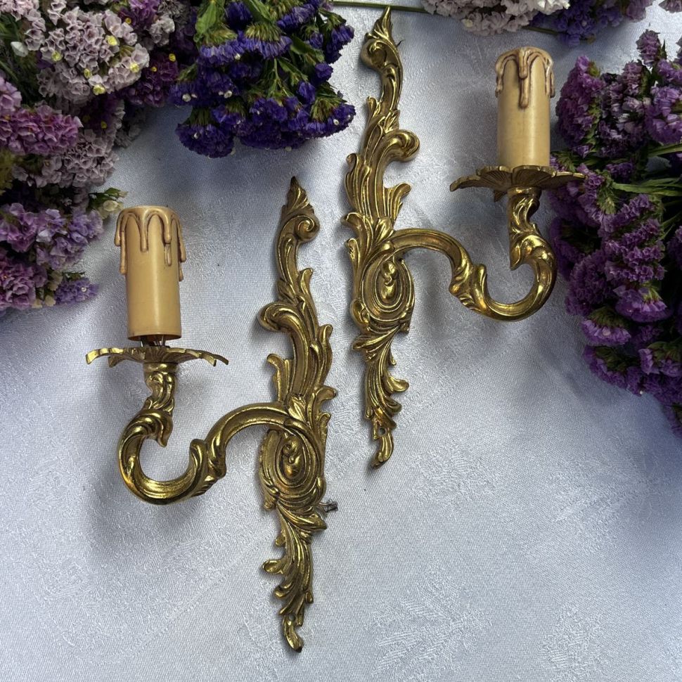 Бра настенное на 1 лампу 27 см латунь Франция 