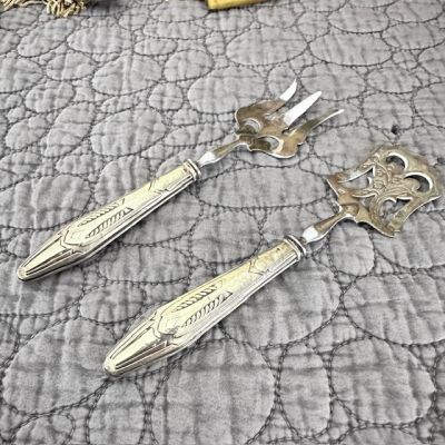 Набор лопатка и вилка для шпрот 17 см серебро