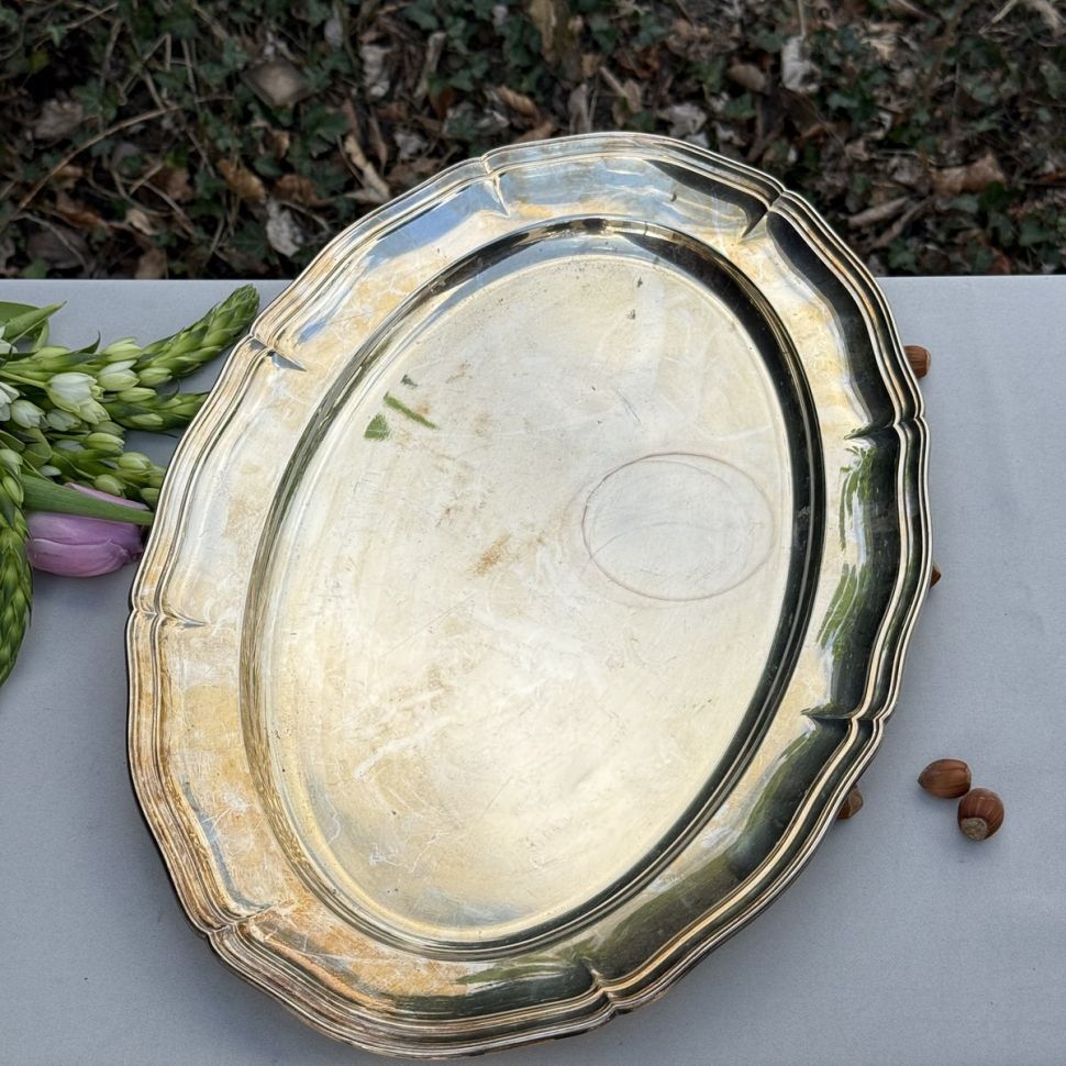 Блюдо поднос 48х32 см мельхиор серебрение 