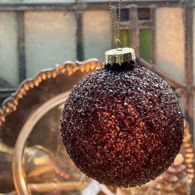 Шар елочный обсыпанный 8 см бордовый стекло