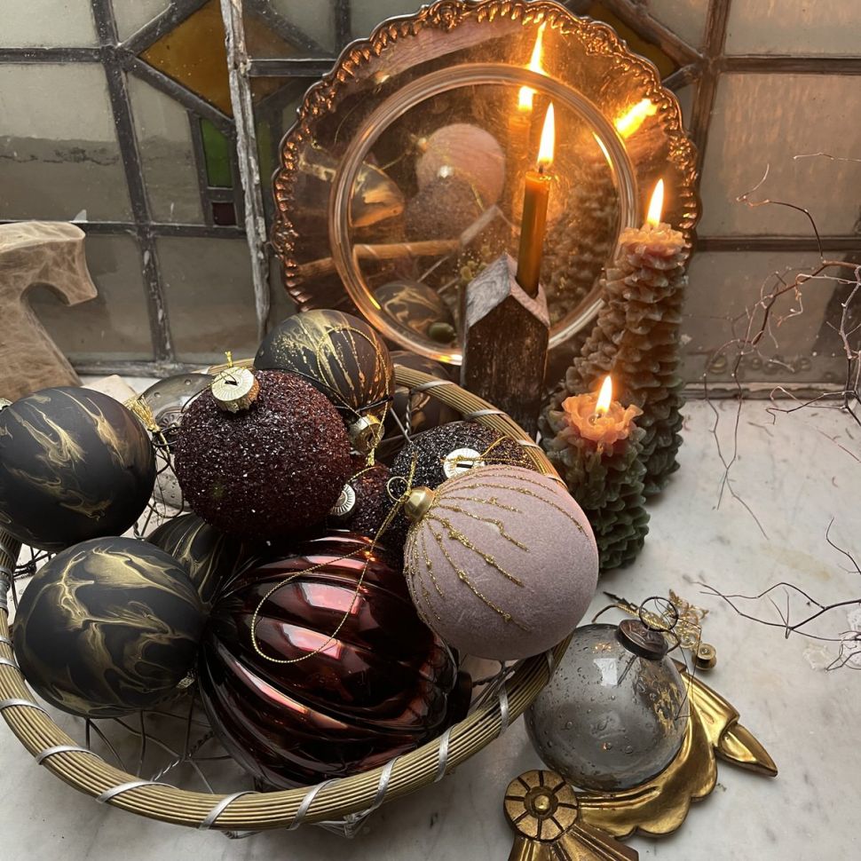 Шар елочный обсыпанный 8 см бордовый стекло