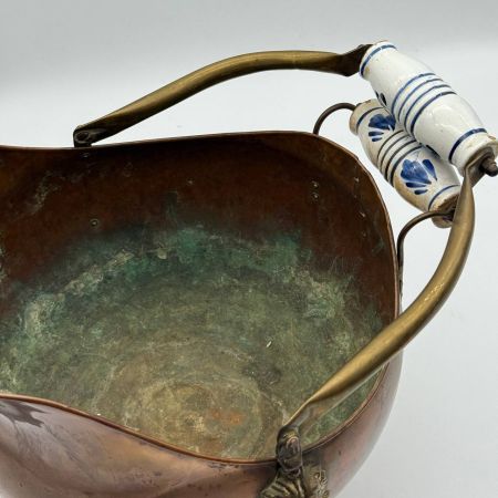 Зольник малый медный со львами и керамической ручкой