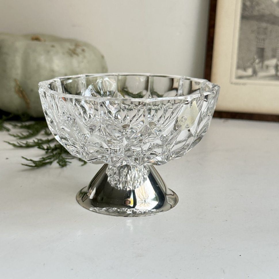 Ваза конфетница на ножке 12 см хрусталь металл