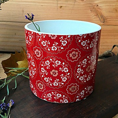 Кашпо красное, керамика и узоры