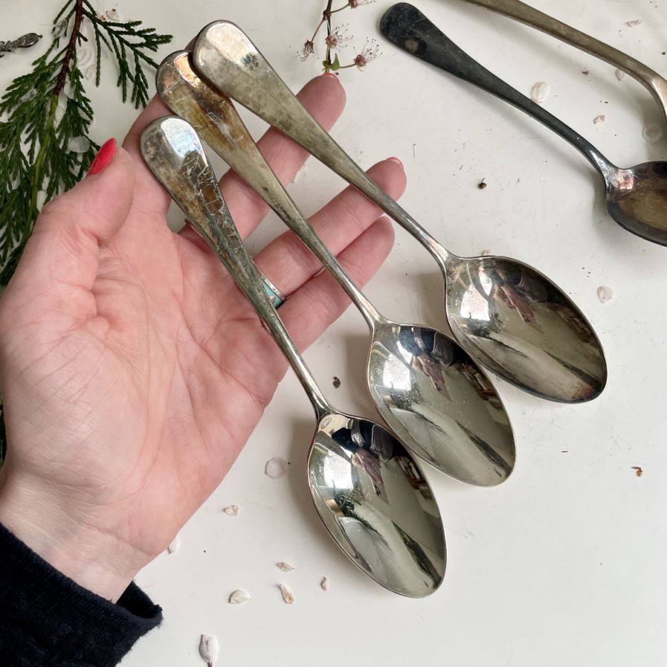 Ложка десертная 18 см мельхиор патина