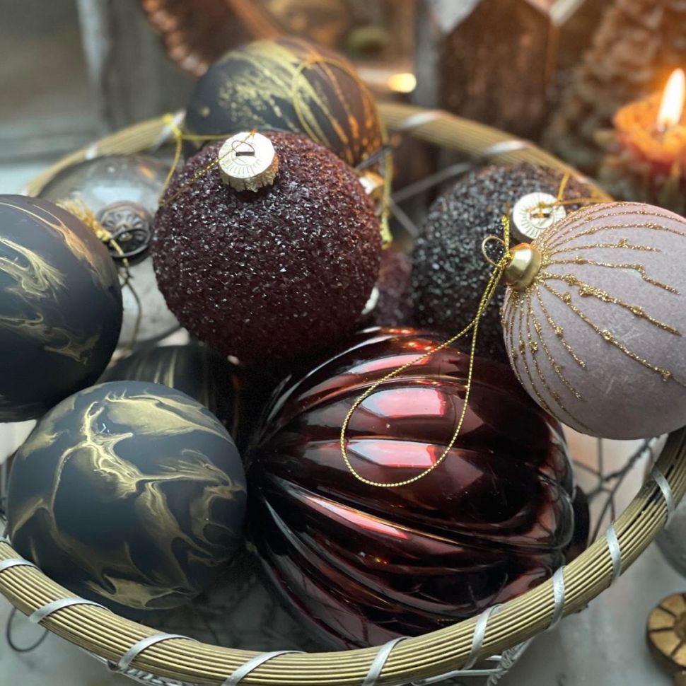 Шар елочный 8 см графитовый стекло