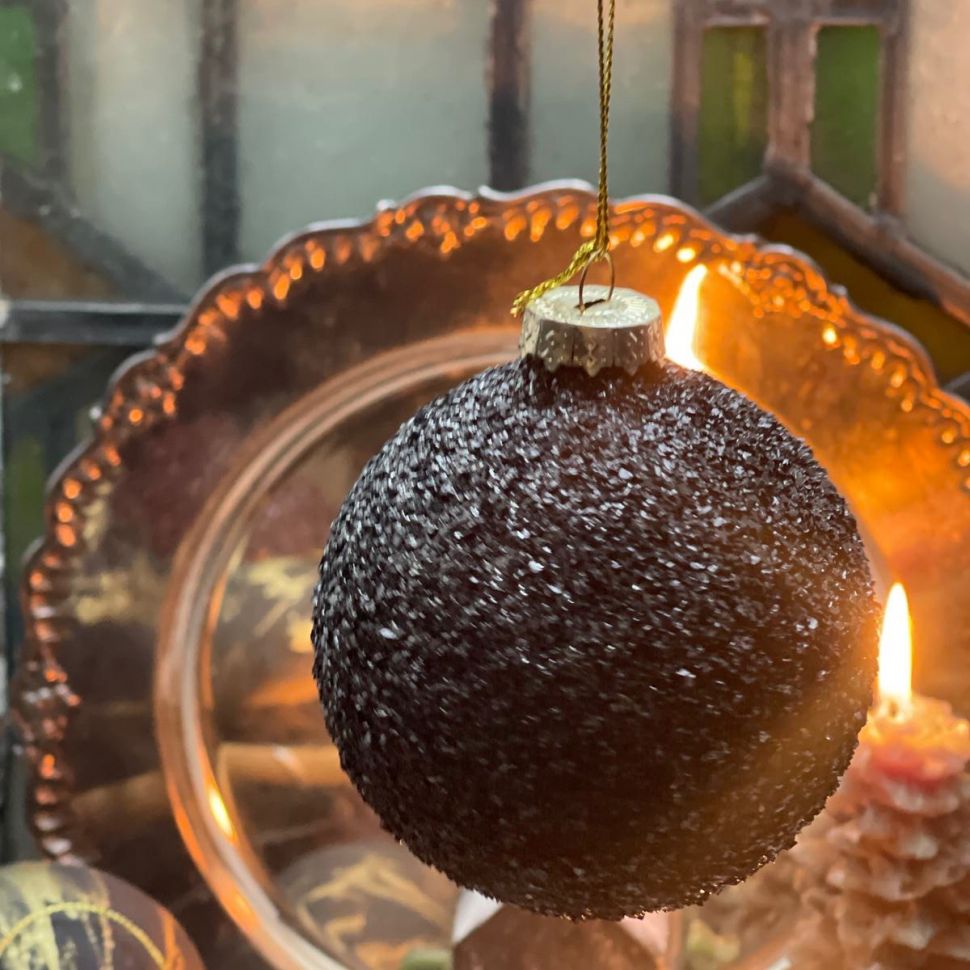 Шар елочный 8 см графитовый стекло