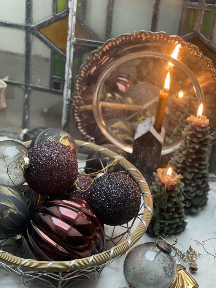 Шар елочный 8 см графитовый стекло