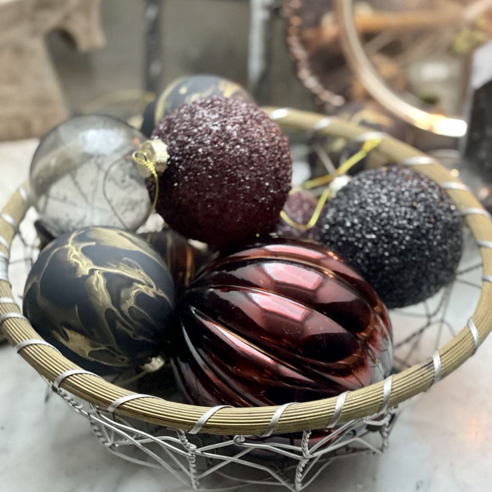 Шар елочный 8 см графитовый стекло