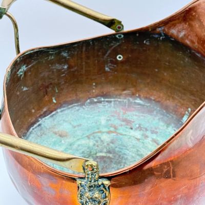 Зольник большой медный со львами и керамической ручкой