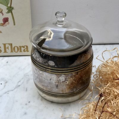 Сахарница с крышкой Prima, стеклянная в мельхиоровой бочке