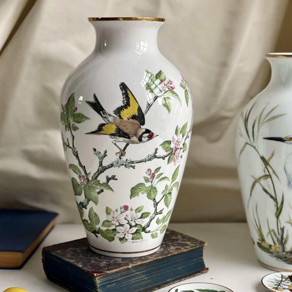 Ваза Franklin Porcelain The Woodland Bird 30 см фарфор Япония 1981 г.