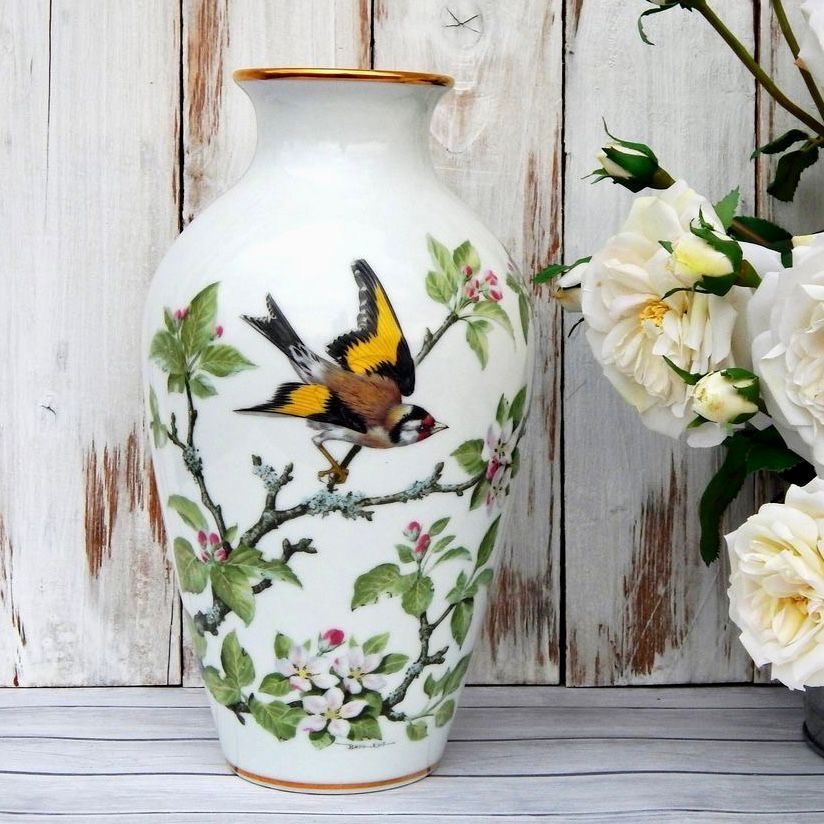 Ваза Franklin Porcelain The Woodland Bird 30 см фарфор Япония 1981 г.