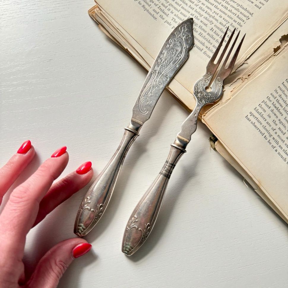 Вилка и нож набор серебро