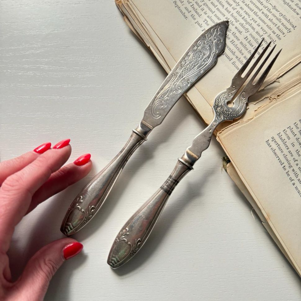 Вилка и нож набор серебро