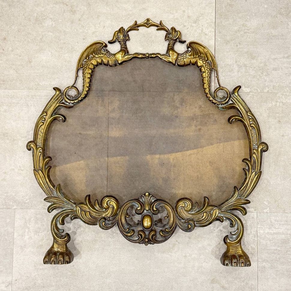 Экран для камина Два дракона латунь Франция