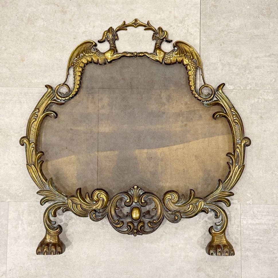 Экран для камина Два дракона латунь Франция