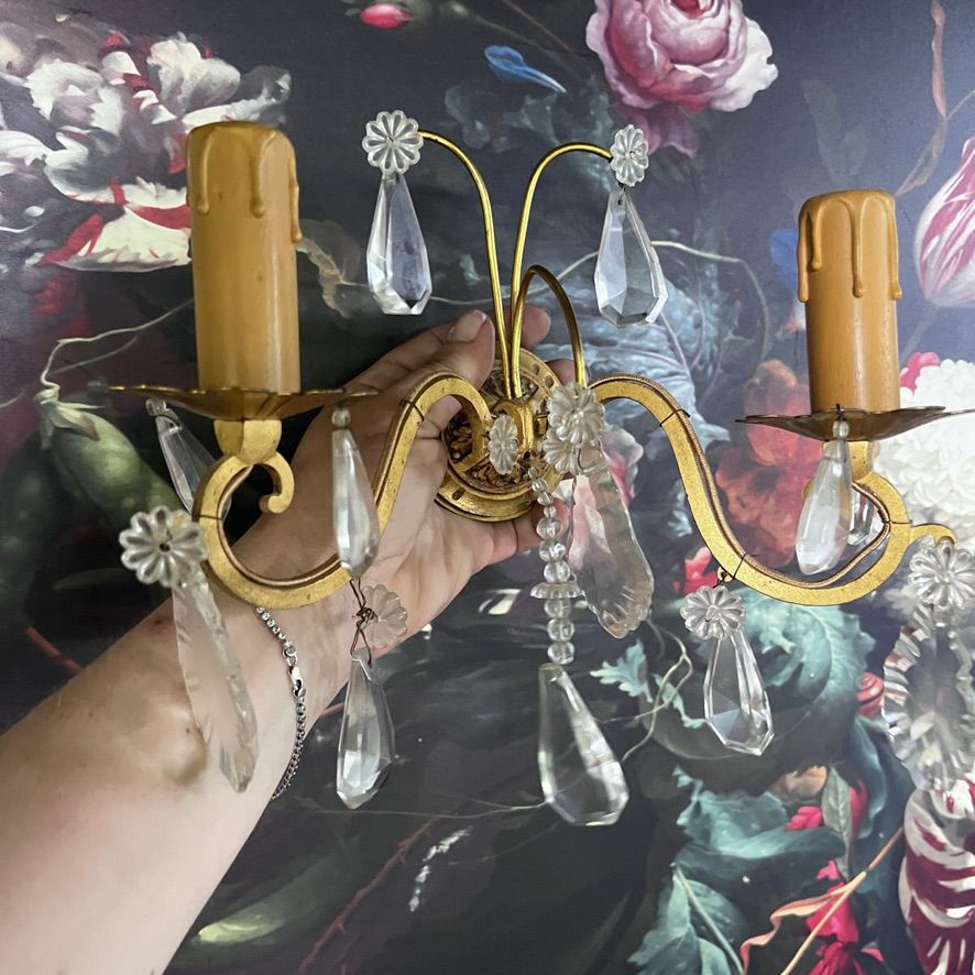 Бра настенное на 2 ламы 25 см латунь хрусталь Франция