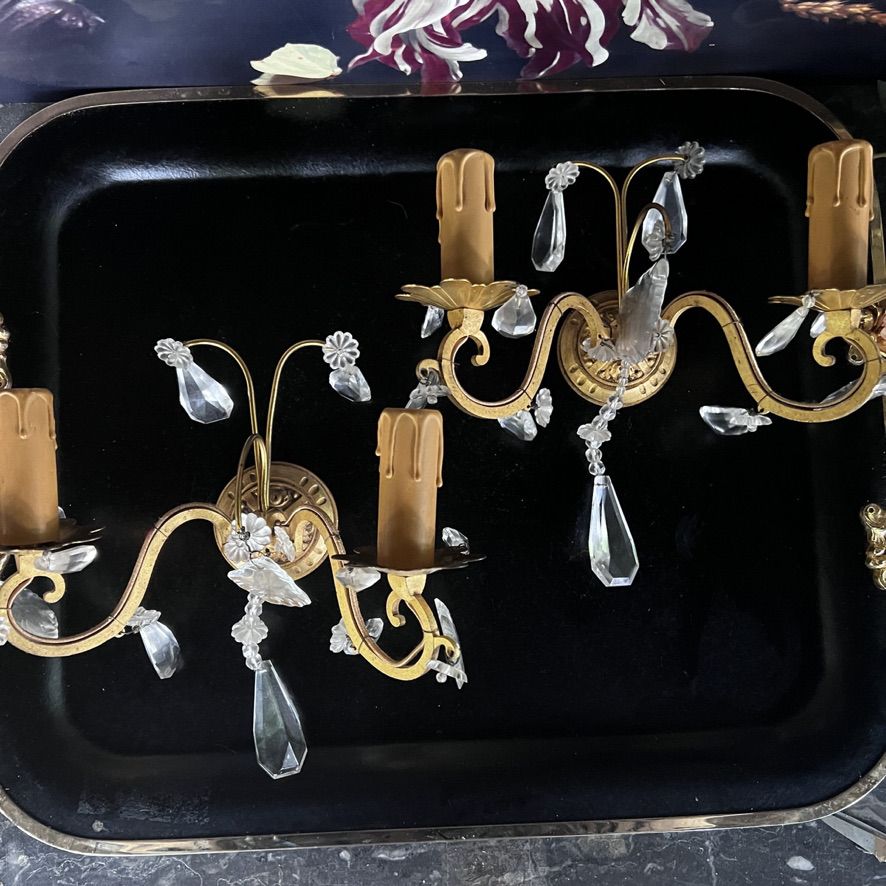 Бра настенное на 2 ламы 25 см латунь хрусталь Франция