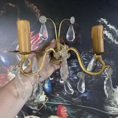 Бра настенное на 2 ламы 25 см латунь хрусталь Франция       