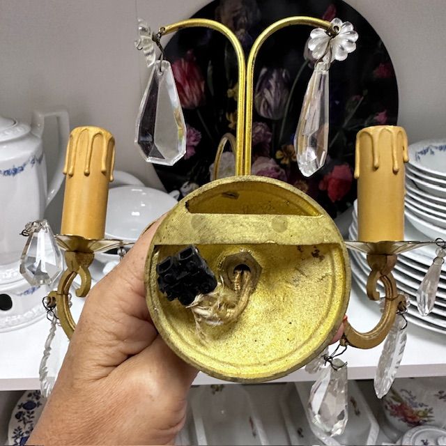 Бра настенное на 2 ламы 25 см латунь хрусталь Франция