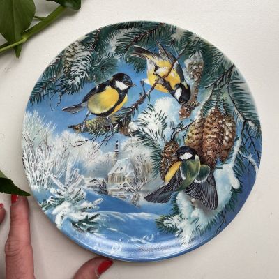 Тарелка номерная 20 см Hutschenreuther 1992 Vogel im Winter Kohlmeisen auf Futtersuche