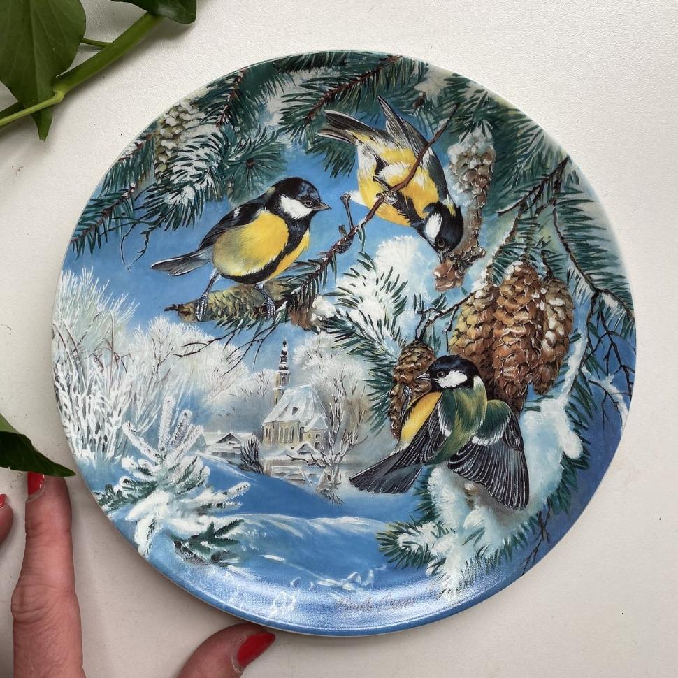 Тарелка номерная 20 см Hutschenreuther 1992 Vogel im Winter Kohlmeisen auf Futtersuche