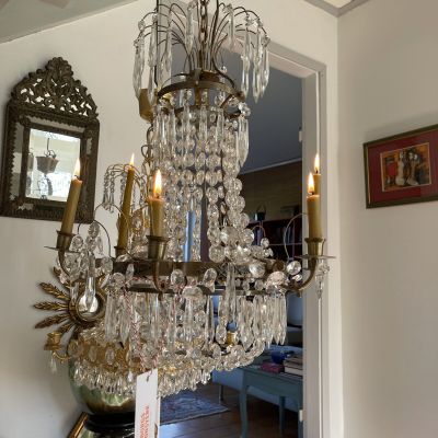 Люстра подсвечник на 4 лампы и 6 свечей хрусталь