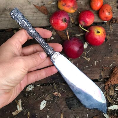 Нож Цветок 23 см для рыбы мельхиор патина