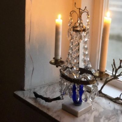 Подсвечник 37 см с хрустальными подвесками 